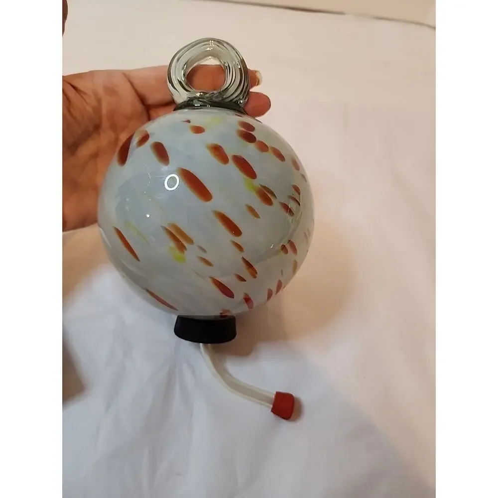Hand Blown Parasol Recycled Glass Hummingbird Feeder Mini Droplet Aqua Swirl